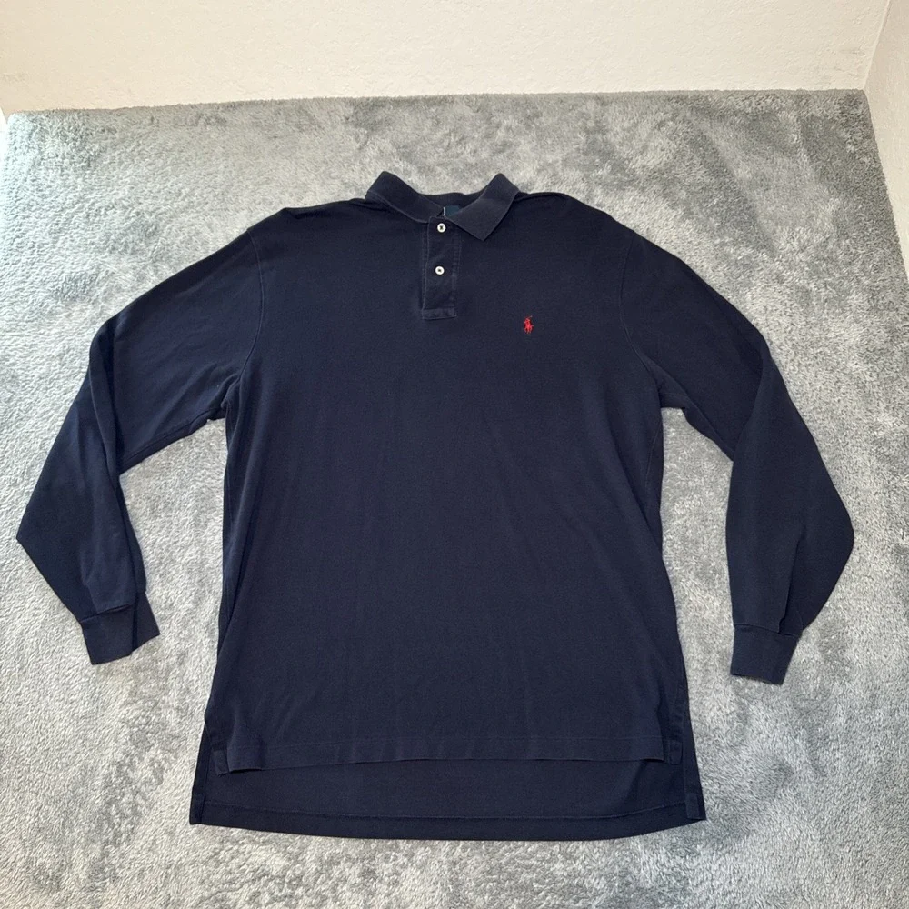 Vintage Polo Ralph Lauren Shirt Mens Large Navy 90s Polo Pony Rugby Long Sleeve